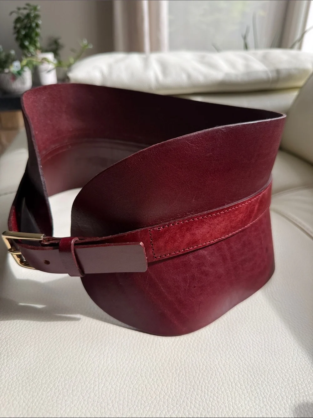 Zara Leather Sash Belt in dark red/Burgundy